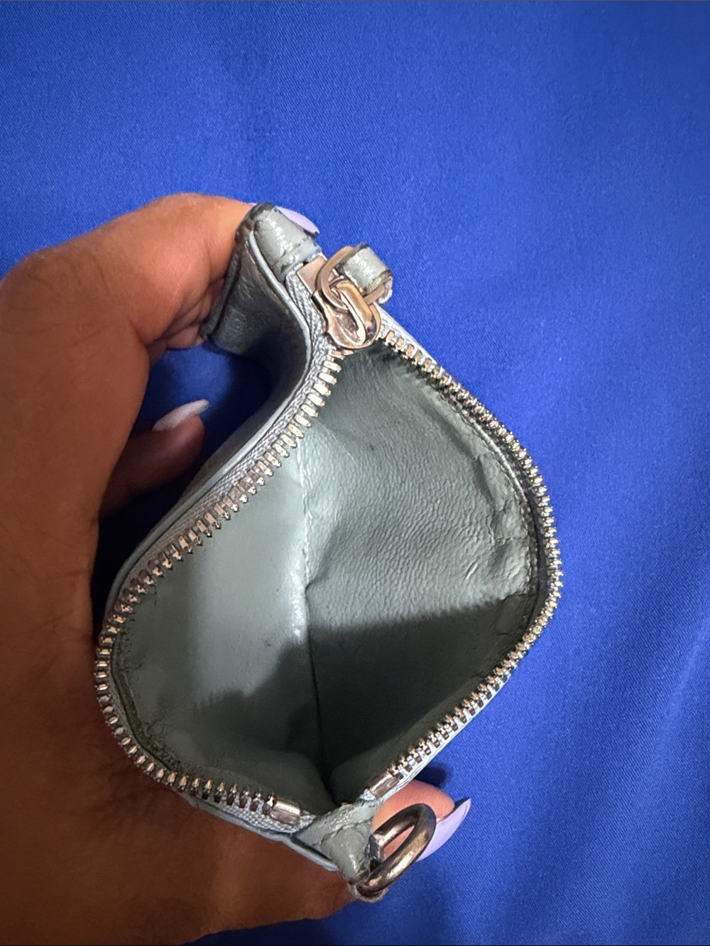 Balenciaga Pale Blue Leather Zip Card Holder with Logo  final sale - Picture 3 of 3